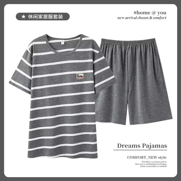 Ensemble pyjama d'été pour hommes, manches courtes, rayé, dessin animé, short décontracté, vêtements