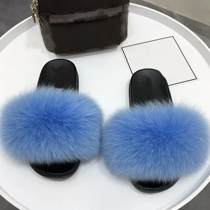 Pantoufles en fourrure de renard véritable pour femmes, pantoufles moelleuses pour la maison, tongs 