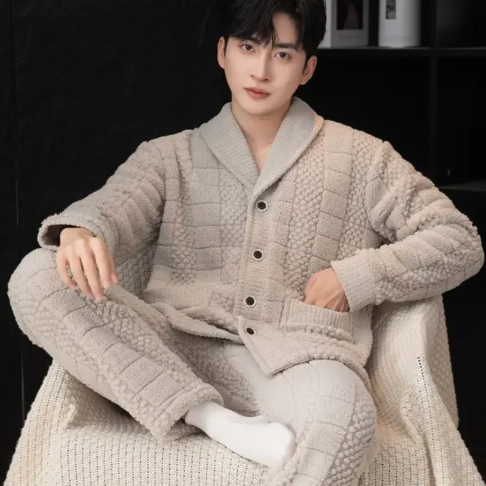 Nouveaux ensembles de pyjama en flanelle pour hommes automne et hiver épaissir chaud ample décontrac