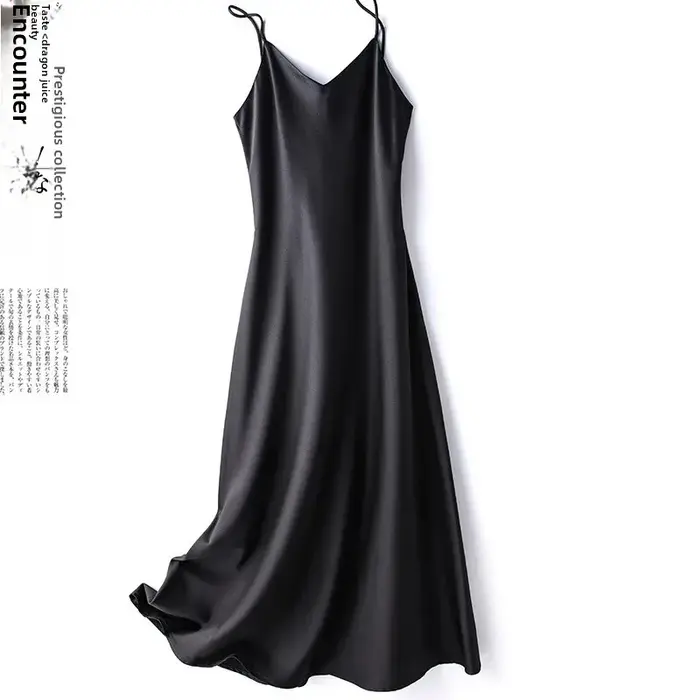 Robe longue en satin de soie pour femme, style décontracté, col en V, sans manches, taille empire, l