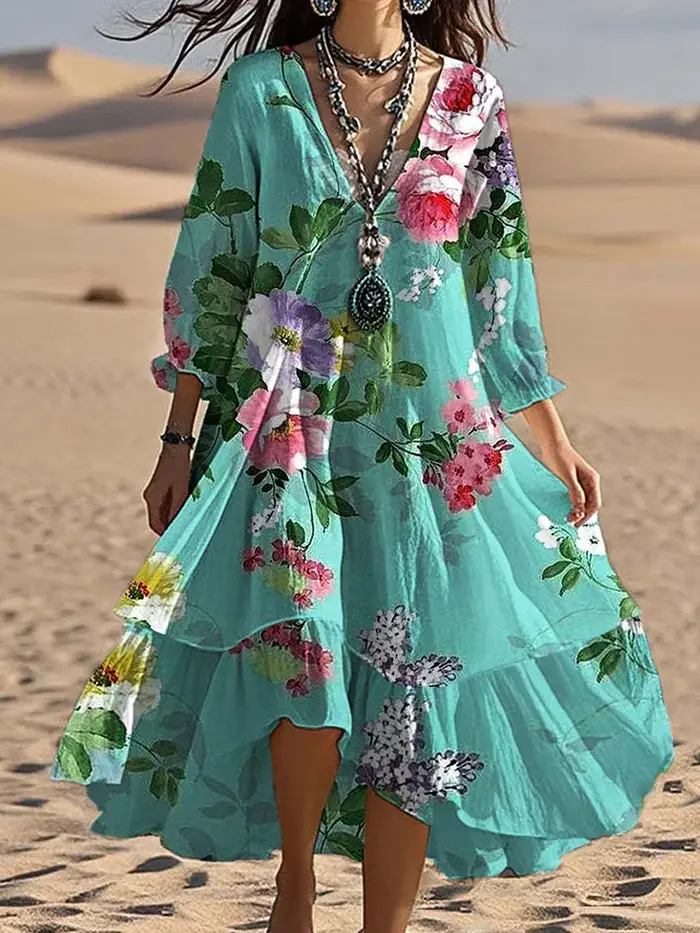 Robe Maxi Chic à manches trois quarts pour femmes