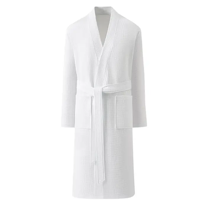 Peignoir pour hommes Premium - Tissage gaufré 100 % coton en bleu saphir avec col en V et ceinture à