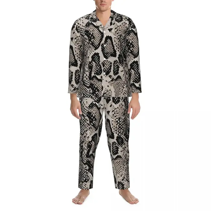 Ensemble de pyjama imprimé rétro pour hommes, vêtements de nuit doux, manches longues, décontracté,