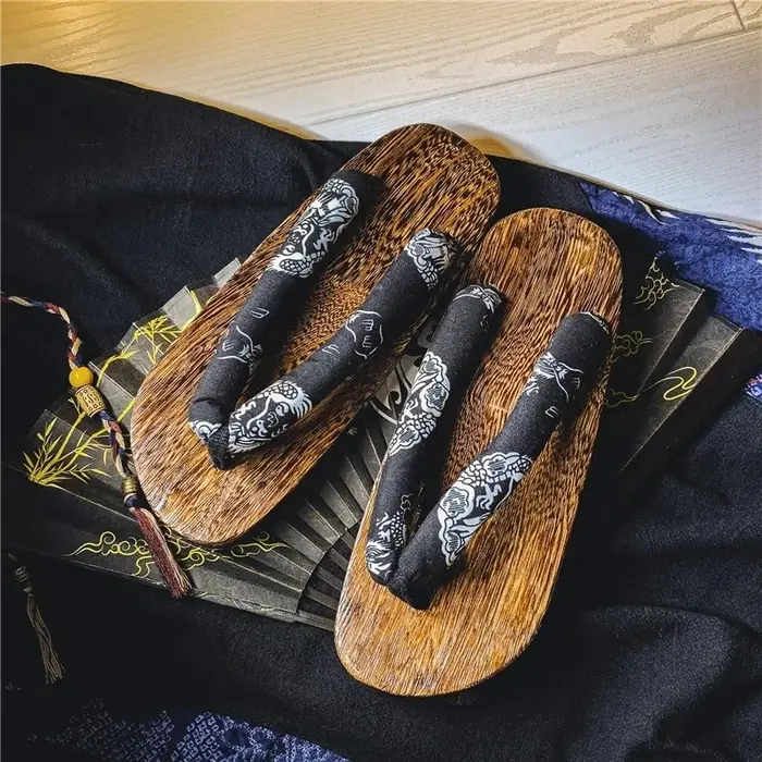 Pantoufles japonaises à chevrons pour hommes, sabots en bois, tongs Geta antidérapantes, chaussures 