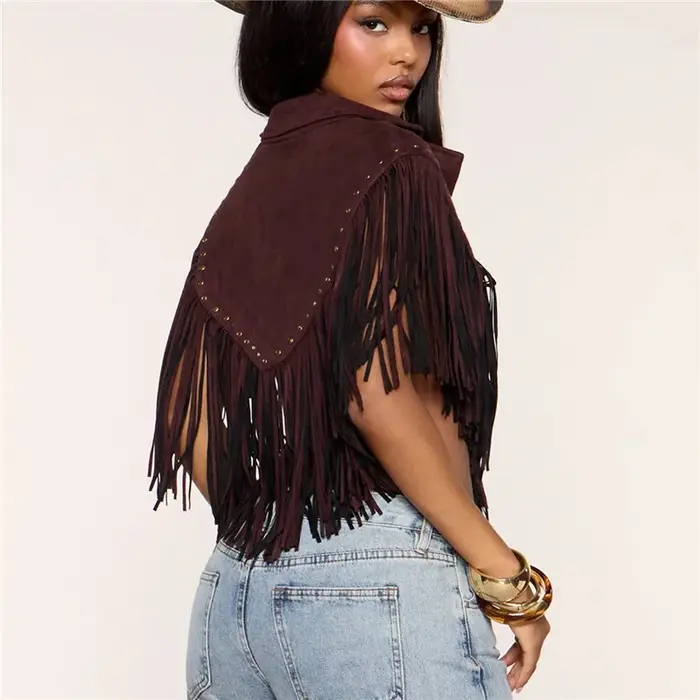 Gilet sans manches en daim marron pour femme