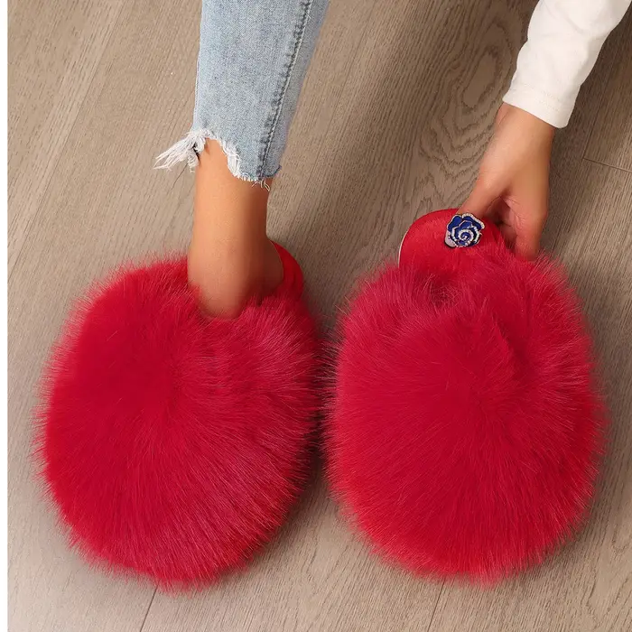 Femmes pantoufles d'intérieur hiver fausse fourrure maison chaussures