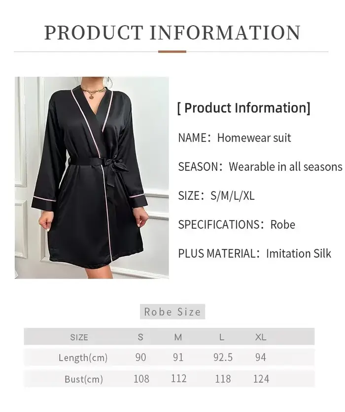 Peignoir de nuit en soie imitation pour femme