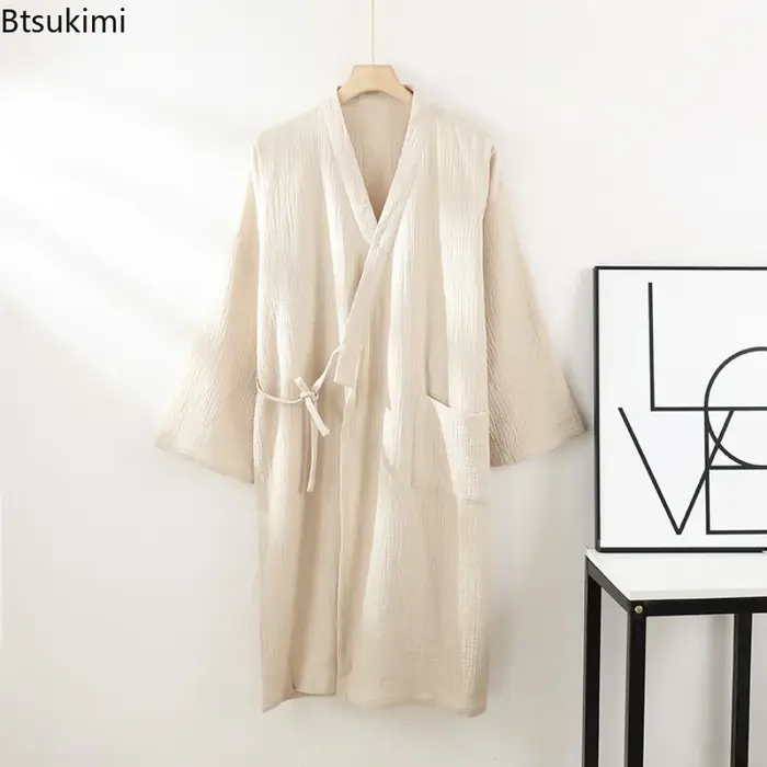 Robes Kimono pour Hommes Printemps-Été, Peignoir Confortable en Coton, Cardigan Foulardé, Vêtements d'Intérieur Légers, Grandes Tailles