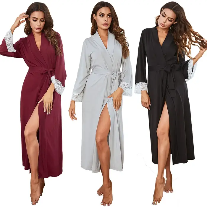 Printemps automne peignoir longue Kimono Robe dame coton