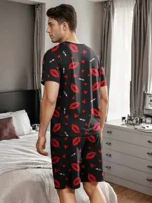Ensemble de pyjama pour hommes avec motifs de cœurs