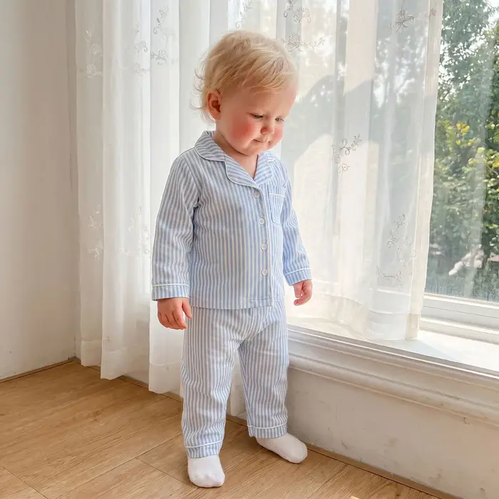 Ensembles de pyjama pour enfants, filles et garçons, chemises rayées à manches longues boutonnées, hauts et pantalons, vêtements de nuit 2 pièces, tenues de détente