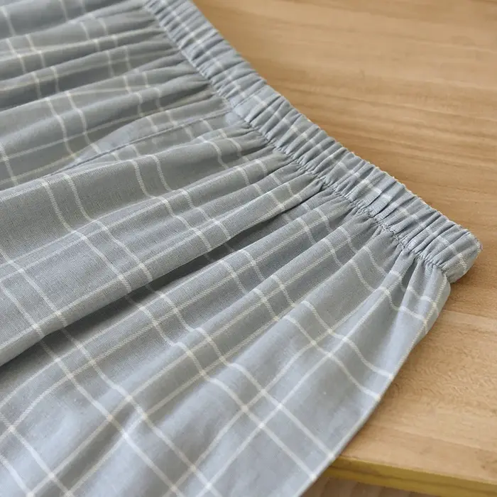 Ensemble de pyjama pour homme en coton gazeux à manches longues et pantalon, design à carreaux décontracté, taille plus, pyjama homme