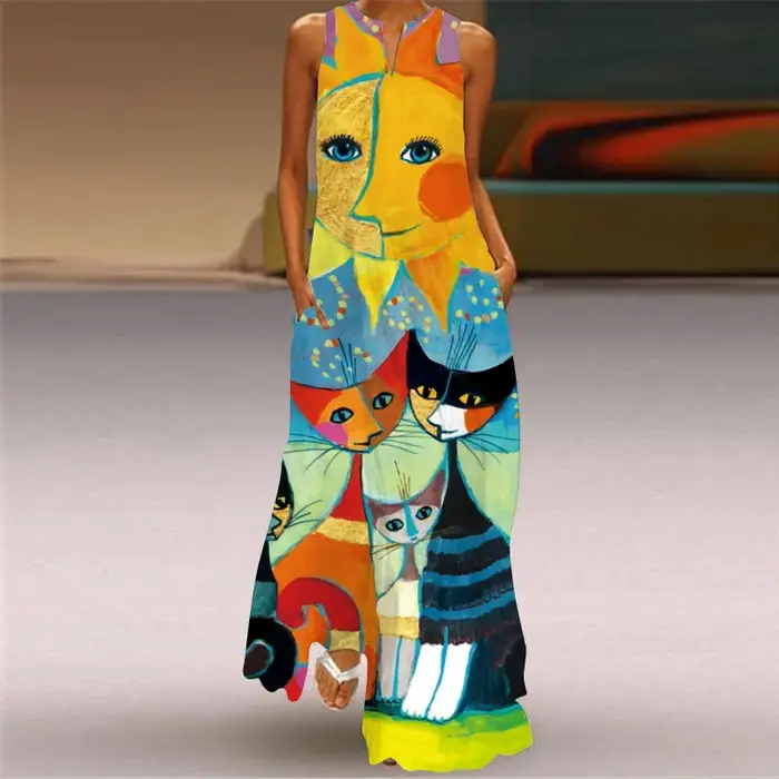 Robe longue à col en V pour femmes avec poche