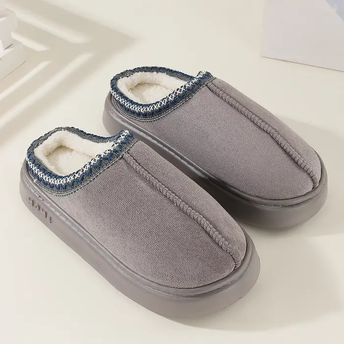 Pantoufles en coton pour femmes, style femme, doublées en polaire, semelles épaisses, antidérapantes
