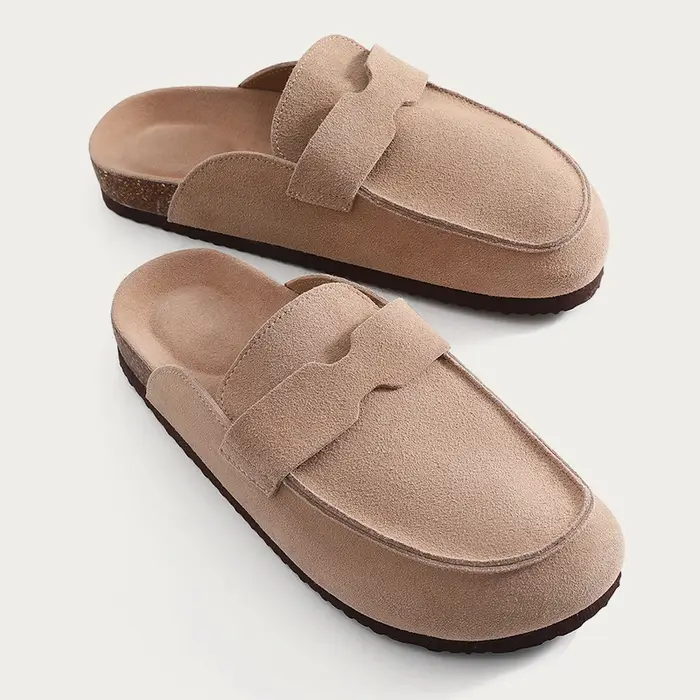 Pantoufles en molleton de liège pour hommes et femmes, sabots en daim, chaussures classiques en lièg