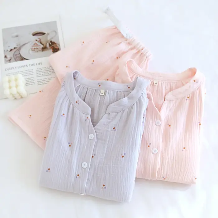 Pyjama d'Allaitement en Coton à Manches sulfpour Femme Enceinte