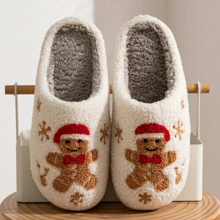 Pantoufles de noël pour femmes, intérieur doux, Adorable pain d'épices, confortables, Festival, Coup
