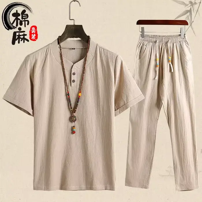 Pyjama en lin de coton pour hommes Pyjamas à manches longues printemps et automne Vêtements de nuit 