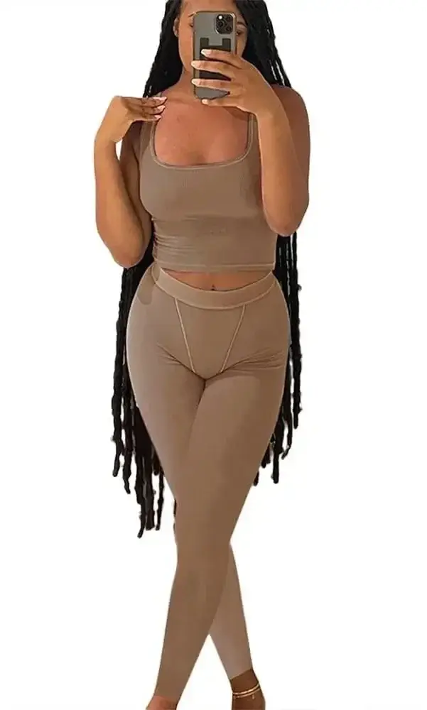 Ensemble 2 pièces décontracté et short d'été côtelé pour femmes, haut à manches + Leggings élastique