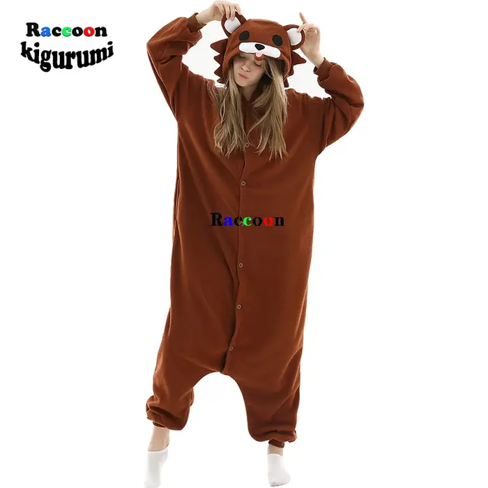 XXL (180-200 cm) ours pyjamas Anime marron adultes Onesies femmes fille Cosplay dessin animé Costume Animal hiver raton laveur Kigurumi