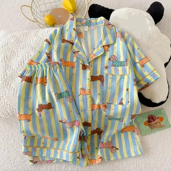 Pyjama Kawaii à imprimé étoiles et rayures pour femme