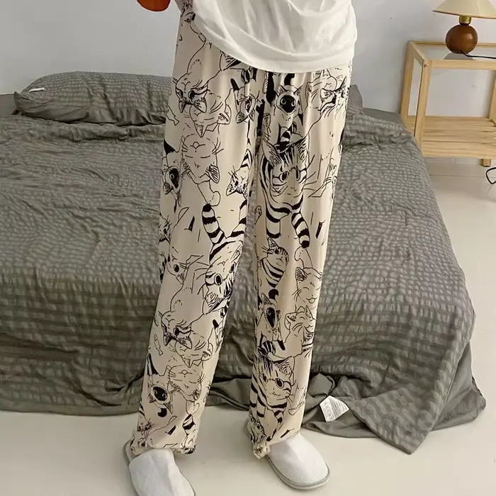 Pantalon de pyjama femme dessin animé Moe chat grande bataille
