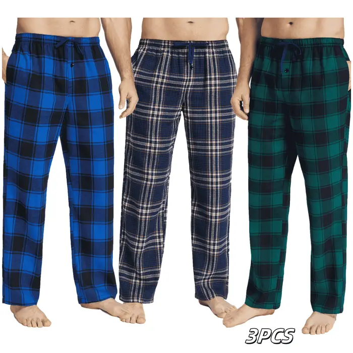 3 pièces ensemble pantalon de pyjama pour hommes flanelle coton Plaid vêtements de nuit et pantalons de salon maison PJ