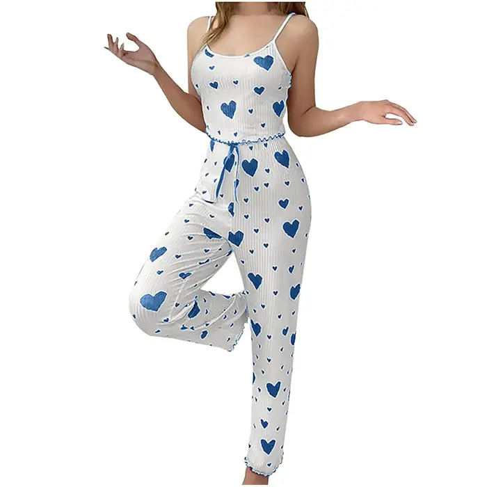 Femmes vente chaude pyjamas grande taille pyjama ensemble 2 pièces joli gilet court + pantalon blanc