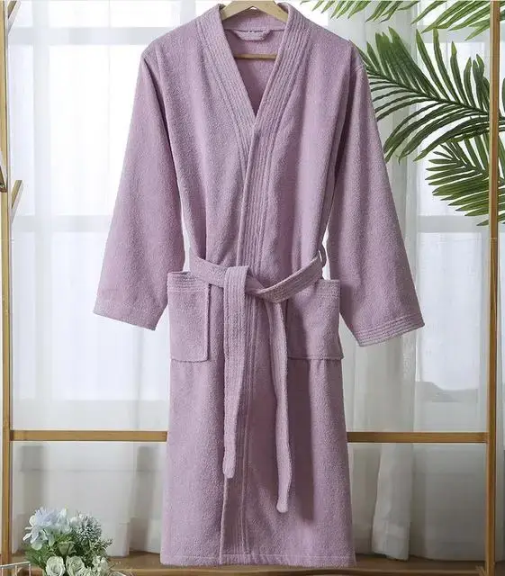 Peignoir 100% Coton pour Femme, en Éponge Unie, Kimono, Unisexe, Absorbe l'Eau, Printemps Automne 20
