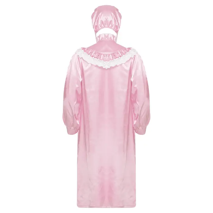 Pyjama victorien pour hommes, ensemble chemise de nuit avec chapeau, à volants et bordure en dentelle, manches longues, fermeture éclair sur le devant, robe de nuit satinée