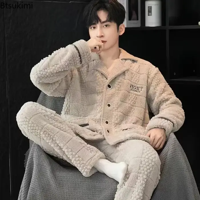 Offre Spéciale – Ensembles de Pyjama Homme Automne-Hiver en Velours Corail Épais et Chaud – Tenue de Nuit Ample et Confortable en Flanelle – Vêtements d'Intérieur Masculins