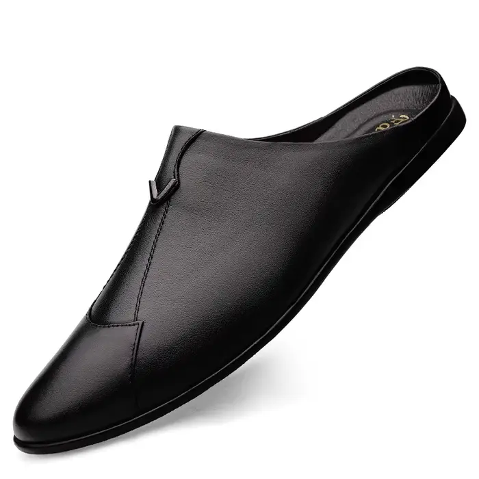 Pantoufles Italiennes en Cuir group pour Homme, Chaussures Muller, Mocassins d'Extérieur, Noires, De