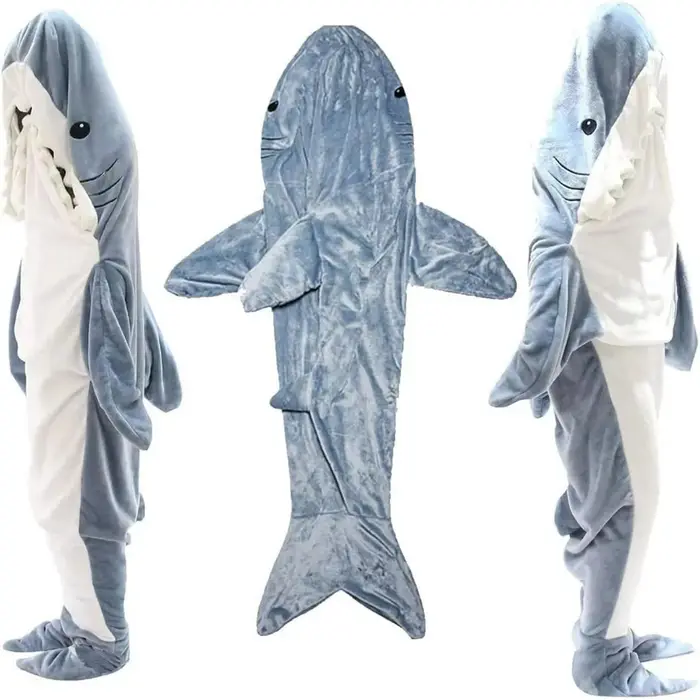 Combinaison de pyjama requin pour femme, pyjama en flanelle pelucheux mignon de dessin animé, pyjama