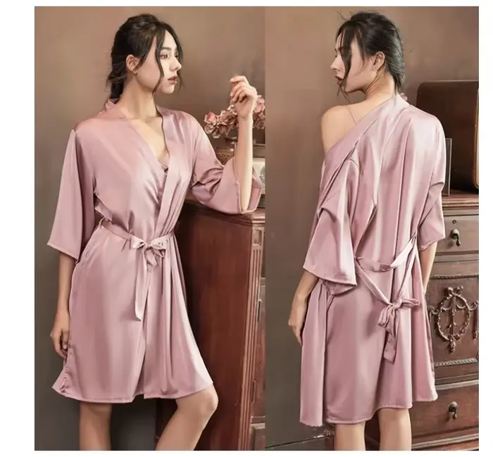 Robe en Satin femme Lingerie intime vêtements de nuit soyeux mariée cadeau de mariage décontracté Kimono peignoir