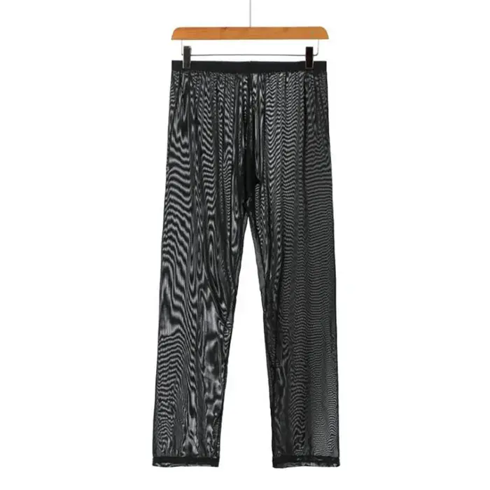 Pyjama en maille transparente pour hommes, vêtements de nuit, sous-vêtements sexy, pantalons de mais