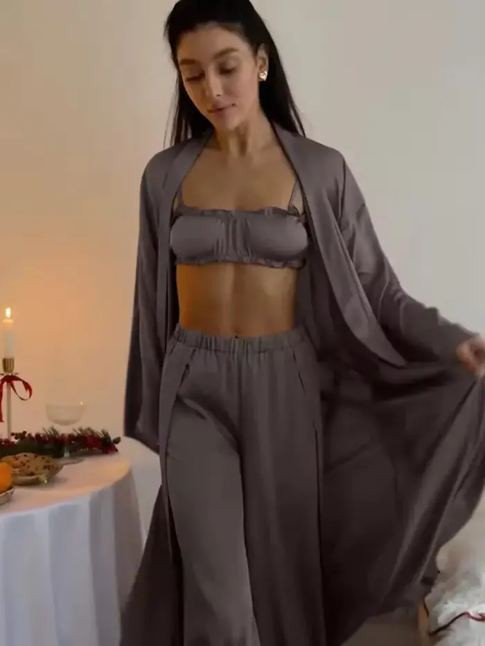 Ensemble de vêtements de nuit décontractés pour femmes, robe longue à manches longues, peignoir à col en V, débardeur, pyjama, short, chemise de nuit, ensemble 3 pièces