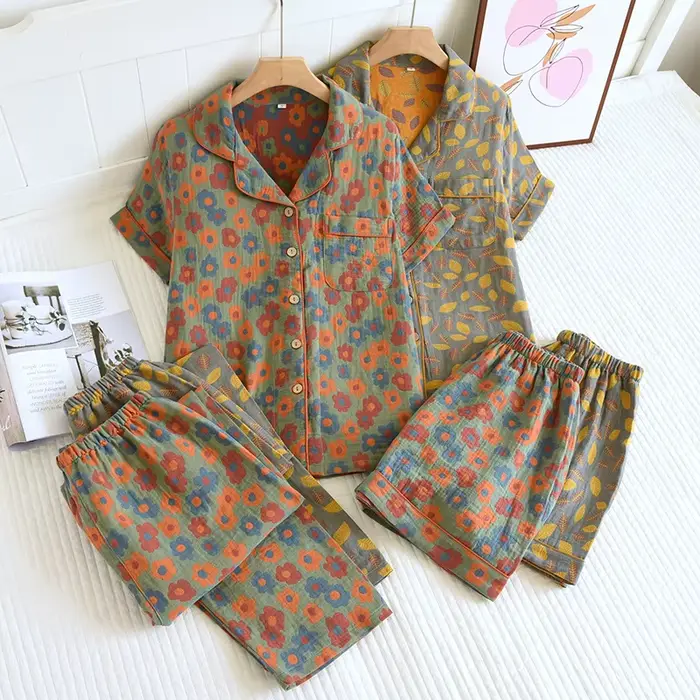 Pyjama d'été trois pièces en coton pour femme