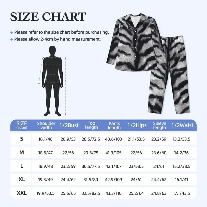 Pyjama 2 pièces imprimé tigre blanc pour homme