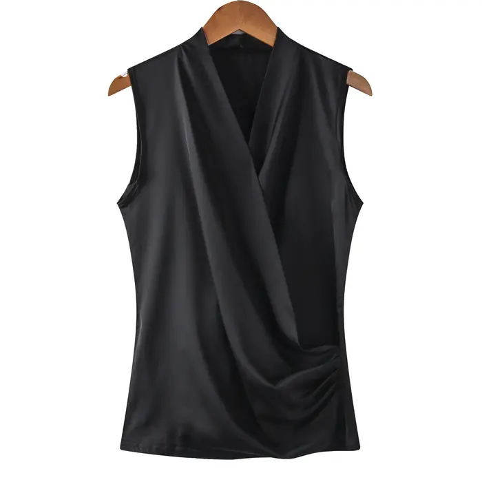 Nouveau débardeur en satin lisse pour femme, chemisier sans manches à col en V, coupe ajustée, à por