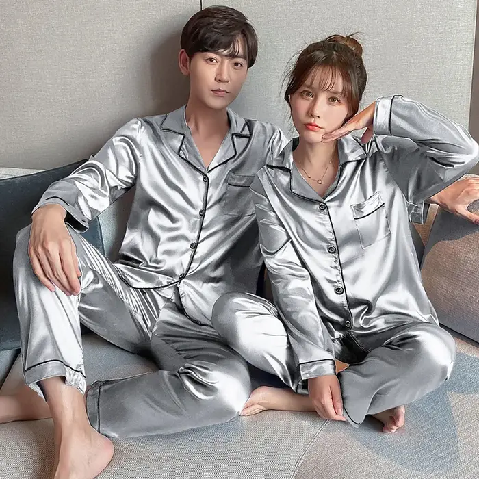 Ensemble de pyjama en satin à manches longues pour couple