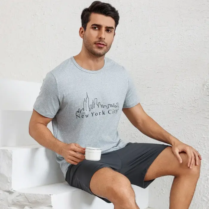 Ensemble pyjama homme avec t-shirt à manches courtes et short – Tenue décontractée d'extérieur et d'intérieur pour l'été