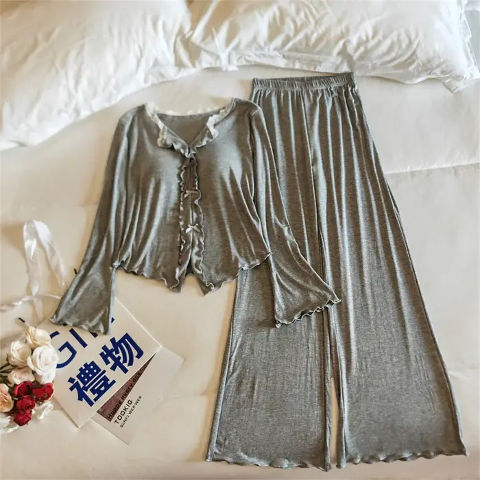 Pijama Feminina nouveau Modal coussin de poitrine ensemble 2 pièces Femme à manches longues pyjama ensembles