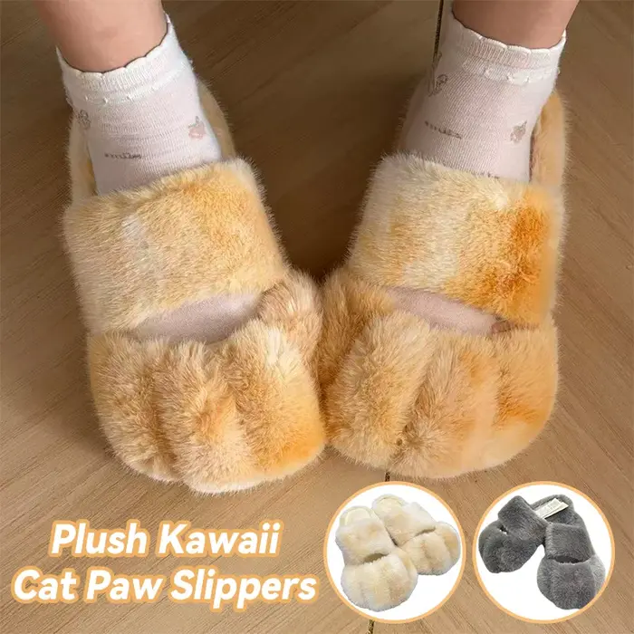 Kawaii fourrure chat patte pantoufle mode Imitation