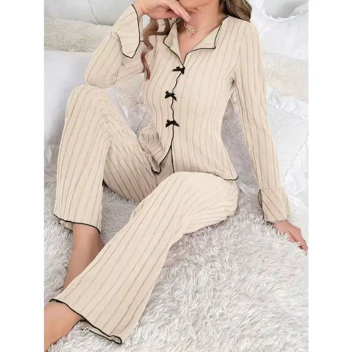 Ensembles de pyjama pour femmes 2 pièces vêtements de nuit d'hiver costume Homewear