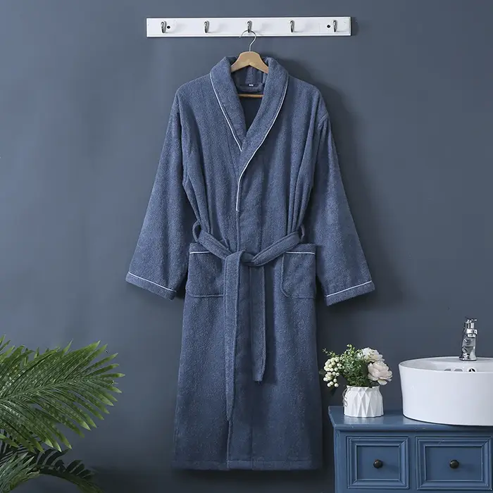 Peignoir 100% coton éponge pour femmes et hommes, marron, solide, polaire, vêtements de nuit longs,