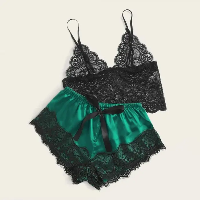 Ensemble de pyjama en dentelle pour femmes, lingerie, short court, sous-vêtements, vêtements de nuit