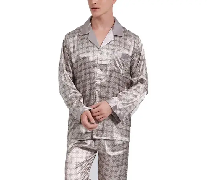 Ensemble pyjama homme printemps-été 2026 – Hauts et pantalons à manches longues en satin, deux pièce