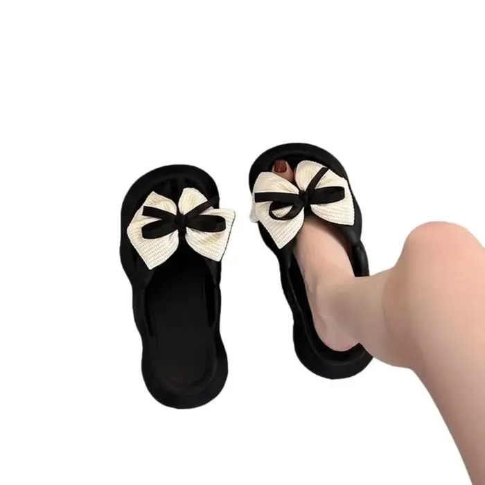 Pantoufles antidérapantes à nœud papillon, sandales noires et blanches à semelles épaisses, pantoufl