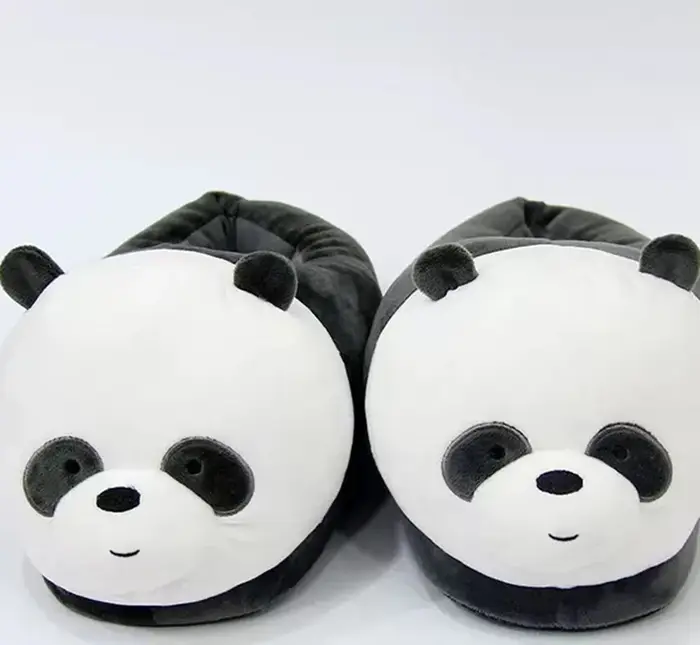 Hiver intérieur Panda femmes pantoufles dames animaux mignons en peluche chaud fourrure chaussures Couple maison