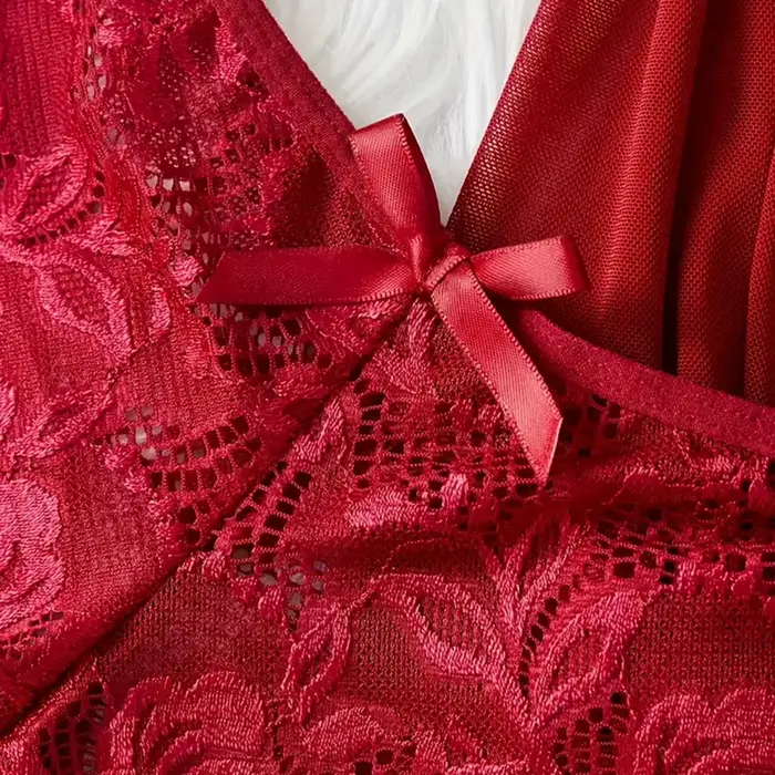 Nouvel ensemble de lingerie pour femmes, robe de nuit en dentelle rouge